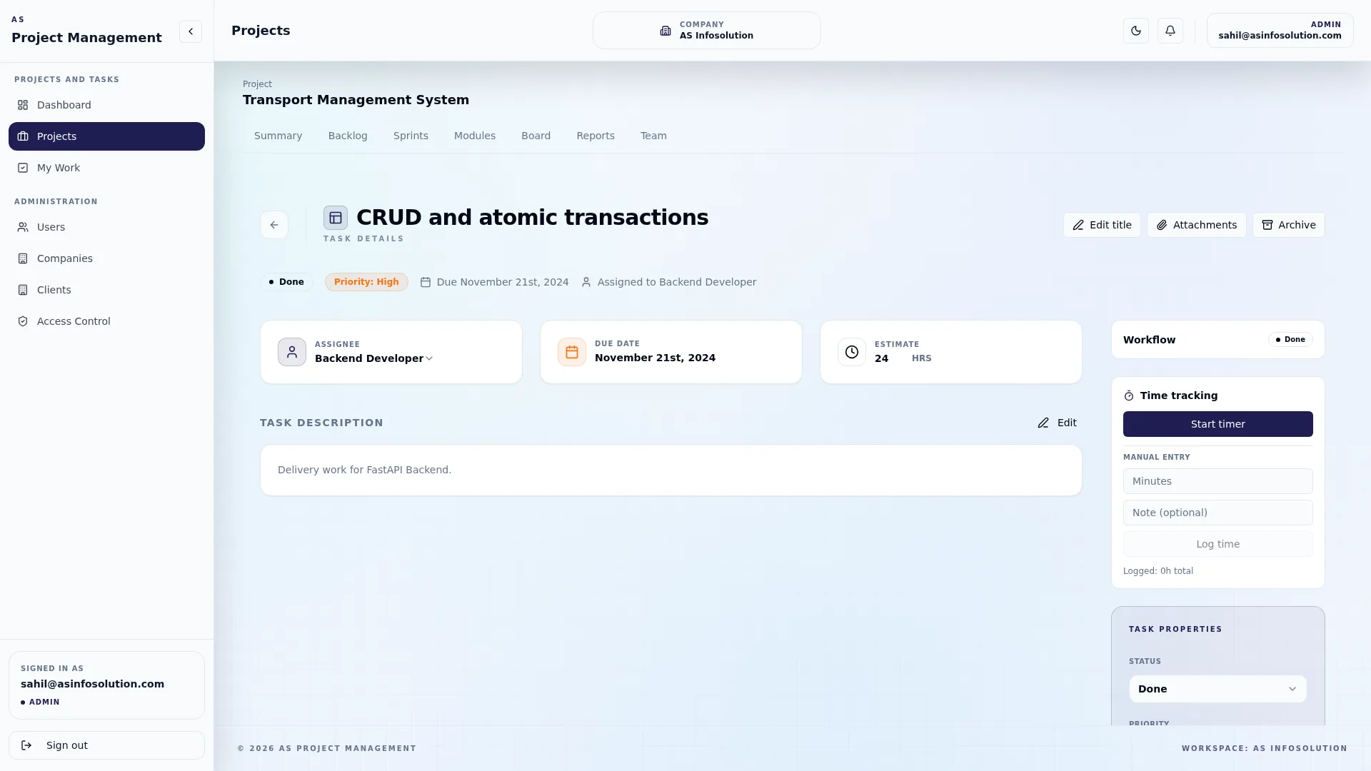 Task detail view