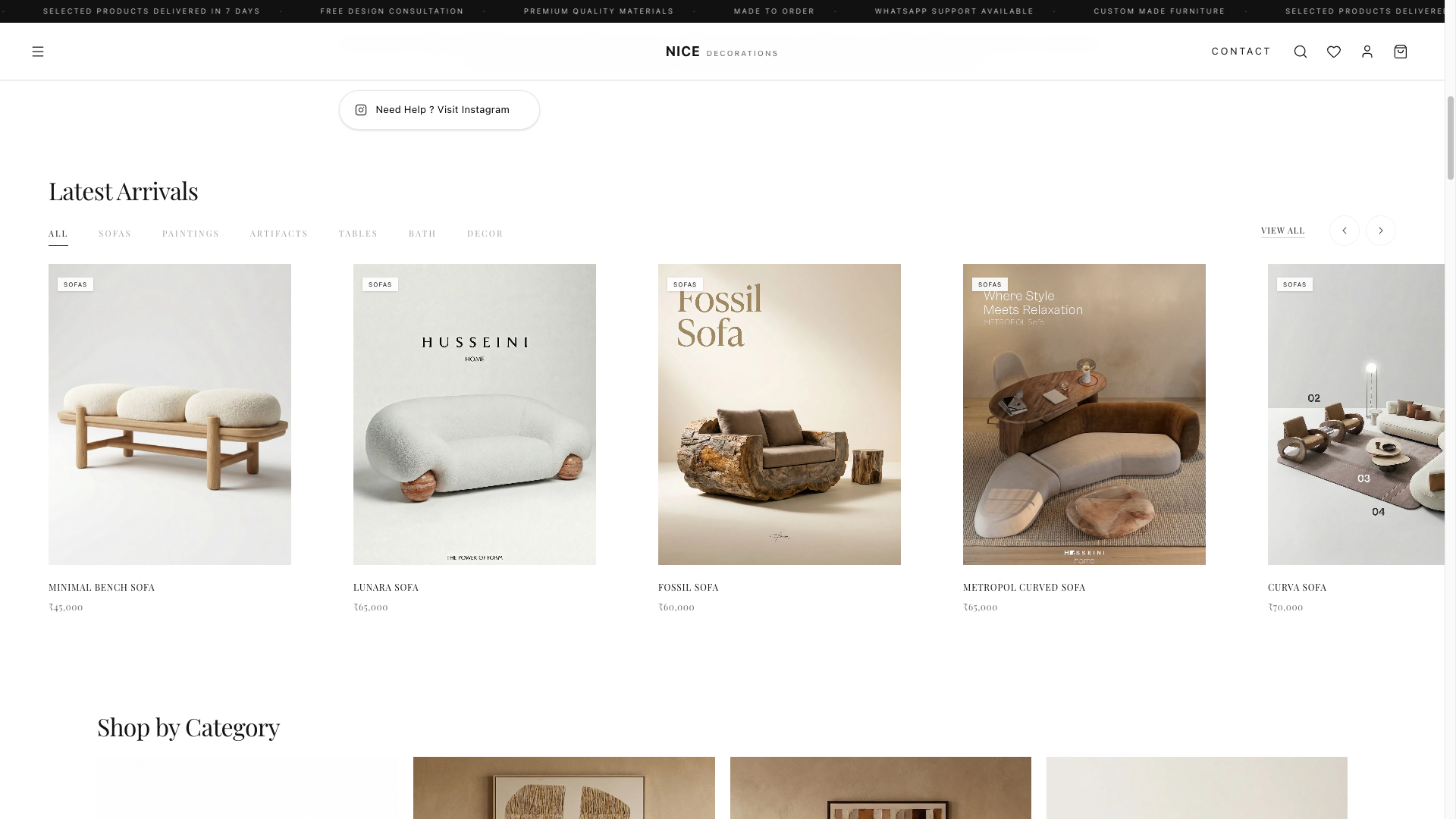 Latest Arrivals with category tabs