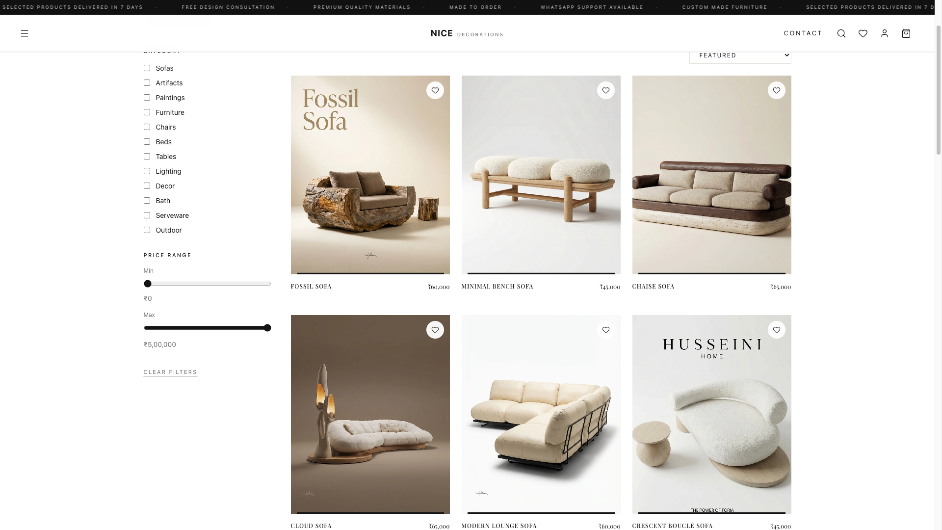 Shop with filters and product grid