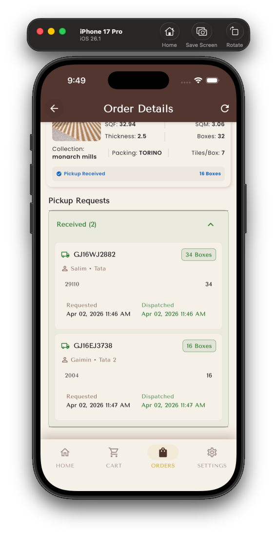 Order details — pickup requests received