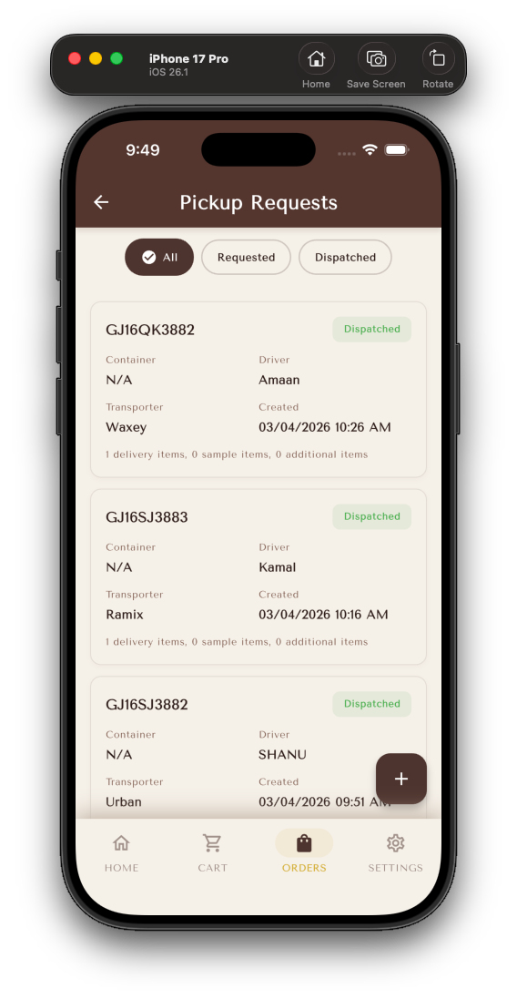 Pickup requests list