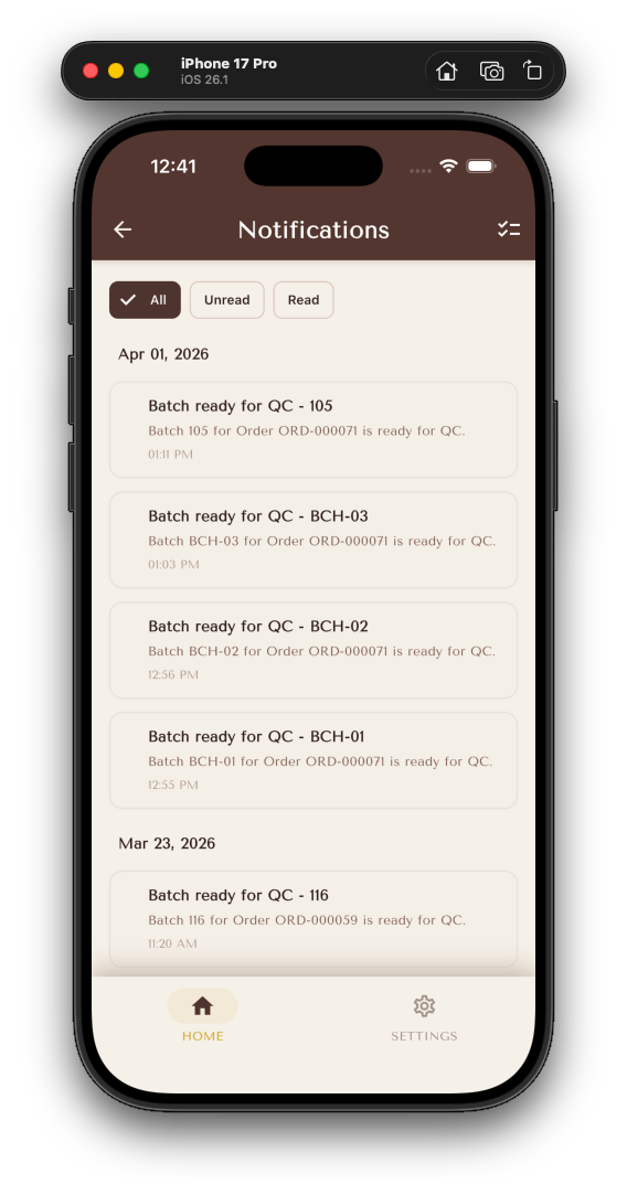 Notifications history