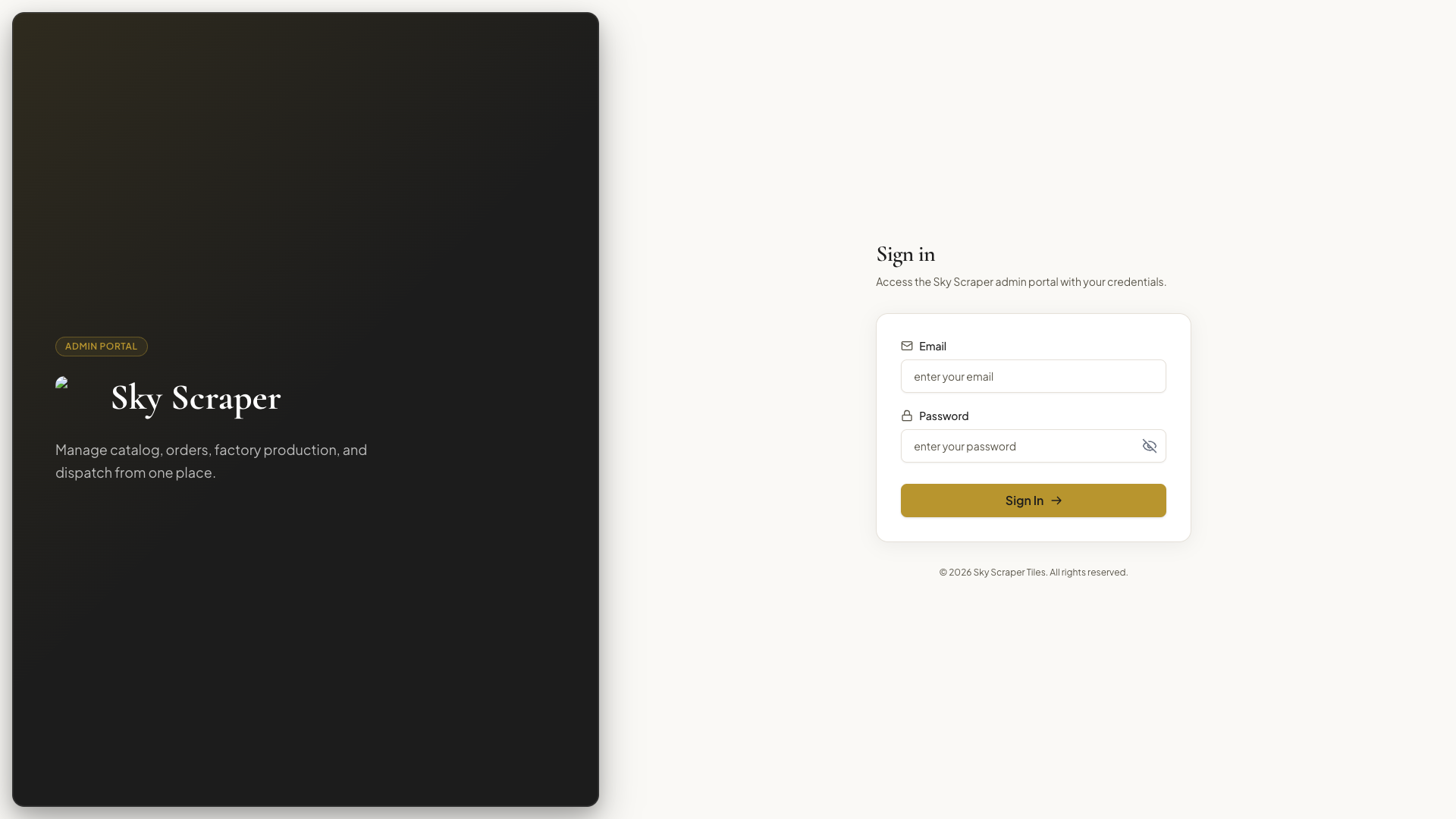 Admin login — Sky Scraper Tiles
